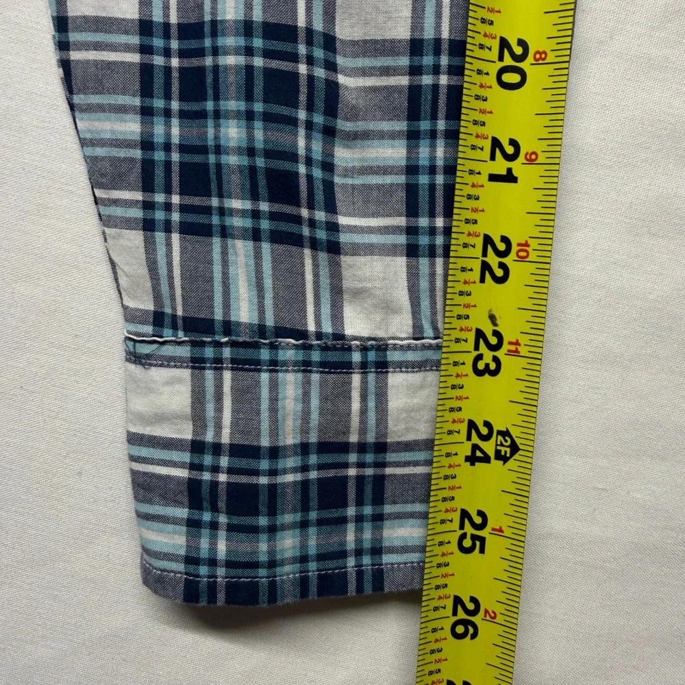J.Crew Madras Plaid Button Down Shirt Men's Medium Blue Gray Cotton Casual
